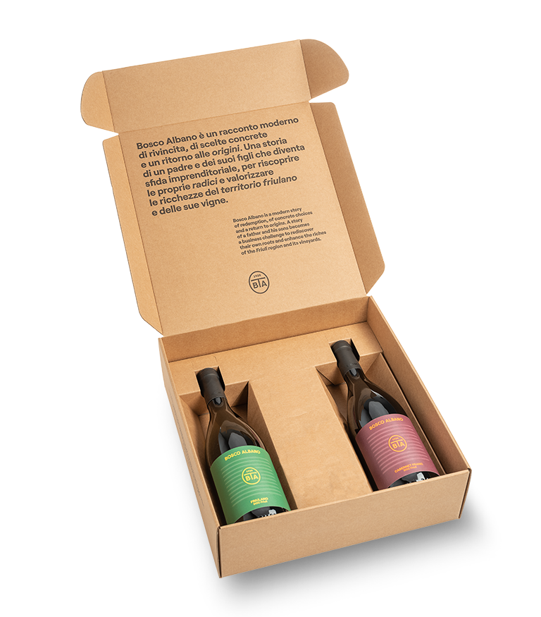 Cofanetto Bosco Albano con due bottiglie di vino